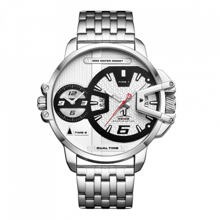 Ceas WEIDE, Quartz, Casual Sport, Alb, Curea Metalica, UV1702-2C