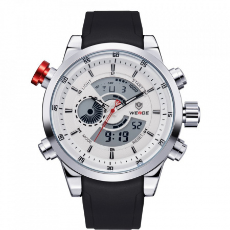 Ceas WEIDE, Quartz, Casual Sport, Alb, Curea Silicon, WH3401-2C
