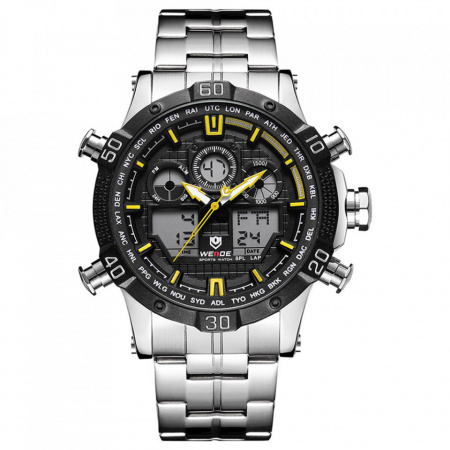 Ceas WEIDE, Quartz, Casual Sport, Galben, Curea Metalica, WH6901-4C