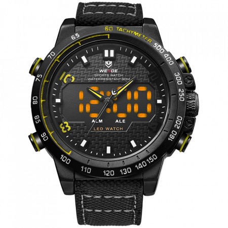Ceas WEIDE, Quartz, Casual Sport, Galben, Curea Piele, WH6102B-7C