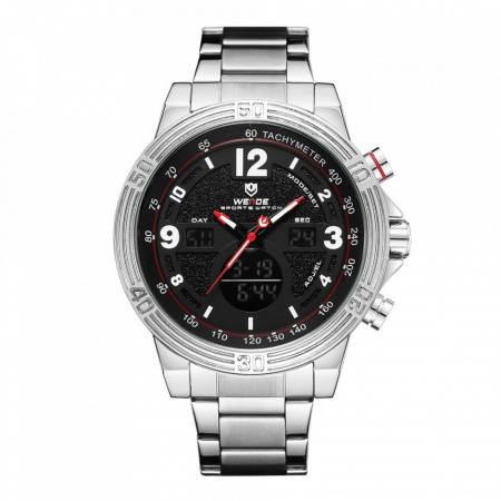Ceas WEIDE, Quartz, Casual Sport, Negru, Curea Metalica, WH6908-1C