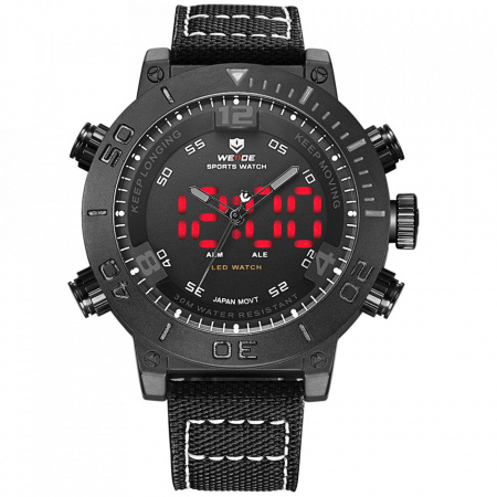 Ceas WEIDE, Quartz, Casual Sport, Negru, Curea Piele, WH6103B-1C