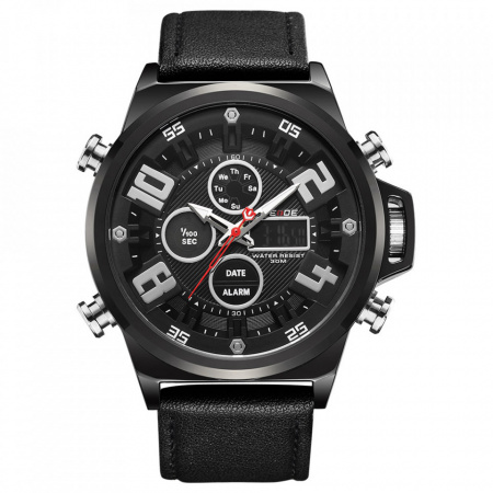 Ceas WEIDE, Quartz, Casual Sport, Negru, Curea Piele, WH7309B-1C