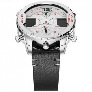 Ceas WEIDE, Quartz, Casual Sport, Alb, Curea Piele, WH6401-2C