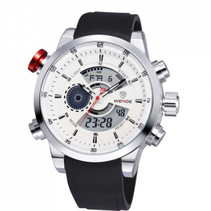 Ceas WEIDE, Quartz, Casual Sport, Alb, Curea Silicon, WH3401-2C