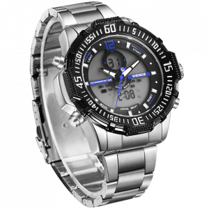 Ceas WEIDE, Quartz, Casual Sport, Albastru, Curea Metalica, WH6105-5C