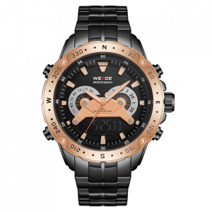 Ceas WEIDE, Quartz, Casual Sport, Auriu, Curea Metalica, WH8501B-4C