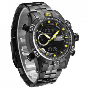 Ceas WEIDE, Quartz, Casual Sport, Galben, Curea Metalica, WH6902B-3C