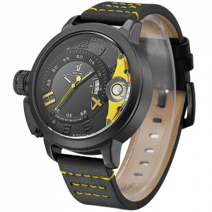 Ceas WEIDE, Quartz, Casual Sport, Galben, Curea Piele, UV1606B-3C