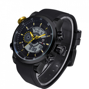 Ceas WEIDE, Quartz, Casual Sport, Galben, Curea Silicon, WH3401B-3C