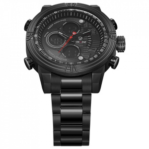 Ceas WEIDE, Quartz, Casual Sport, Negru, Curea Metalica, WH5209B-1C