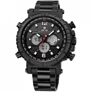 Ceas WEIDE, Quartz, Casual Sport, Negru, Curea Metalica, WH6305B-1C