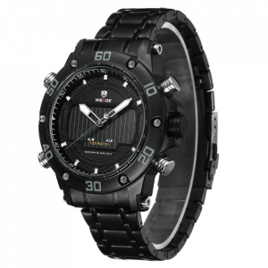 Ceas WEIDE, Quartz, Casual Sport, Negru, Curea Metalica, WH6910B-1C