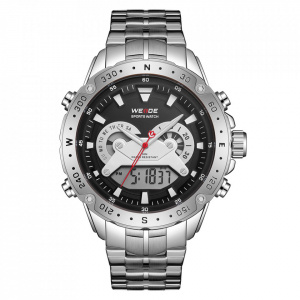 Ceas WEIDE, Quartz, Casual Sport, Negru, Curea Metalica, WH8501-1C