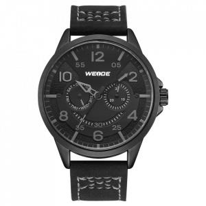 Ceas WEIDE, Quartz, Casual Sport, Negru, Curea Piele, WD008-2C
