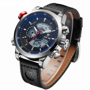 Ceas WEIDE, Quartz, Casual Sport, Negru, Curea Piele, WH3401-3C