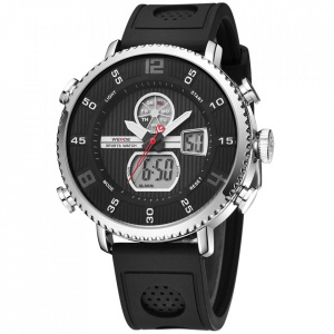 Ceas WEIDE, Quartz, Casual Sport, Negru, Curea Piele, WH6106-1C