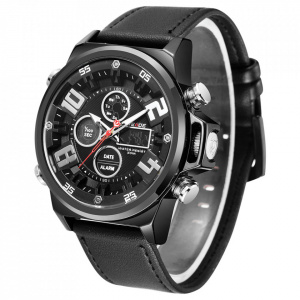Ceas WEIDE, Quartz, Casual Sport, Negru, Curea Piele, WH7309B-1C