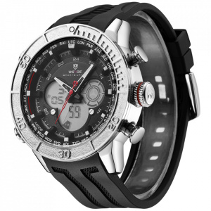 Ceas WEIDE, Quartz, Casual Sport, Negru, Curea Silicon, WH6308-3C