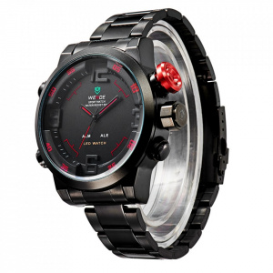 Ceas WEIDE, Quartz, Casual Sport, Rosu, Curea Metalica, WH2309B-2C