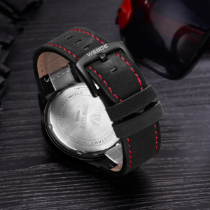 Ceas WEIDE, Quartz, Casual Sport, Rosu, Curea Piele, WD008-3C