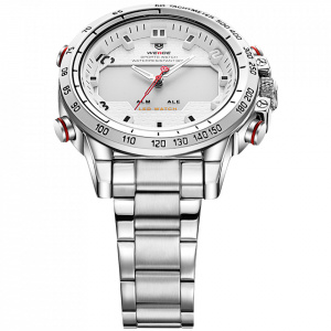 Ceas WEIDE, Quartz, Casual Sport, Alb, Curea Metalica, WH6102-2C