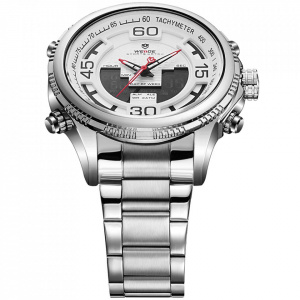 Ceas WEIDE, Quartz, Casual Sport, Alb, Curea Metalica, WH6306-2C