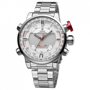 Ceas WEIDE, Quartz, Casual Sport, Alb, Curea Metalica, WH6402-2C