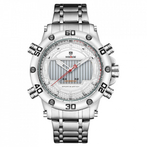 Ceas WEIDE, Quartz, Casual Sport, Alb, Curea Metalica, WH6910-2C