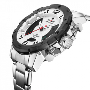 Ceas WEIDE, Quartz, Casual Sport, Alb, Curea Metalica, WH8504-2C