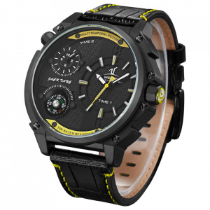 Ceas WEIDE, Quartz, Casual Sport, Galben, Curea Piele, UV1507B-3C