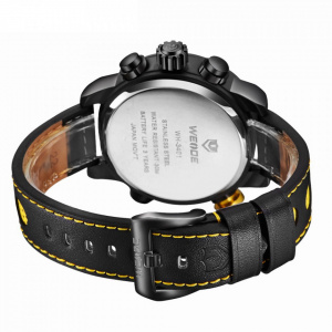 Ceas WEIDE, Quartz, Casual Sport, Galben, Curea Piele, WH3401B-7C