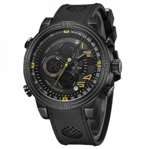 Ceas WEIDE, Quartz, Casual Sport, Galben, Curea Piele, WH5209B-7C