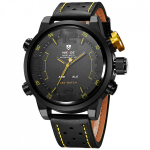 Ceas WEIDE, Quartz, Casual Sport, Galben, Curea Piele, WH5210B-3C