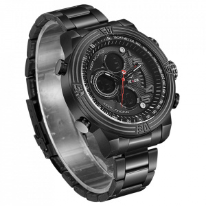 Ceas WEIDE, Quartz, Casual Sport, Negru, Curea Metalica, WH5209B-1C