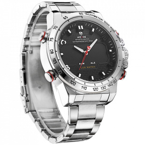 Ceas WEIDE, Quartz, Casual Sport, Negru, Curea Metalica, WH6102-1C