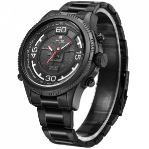 Ceas WEIDE, Quartz, Casual Sport, Negru, Curea Metalica, WH6306B-1C