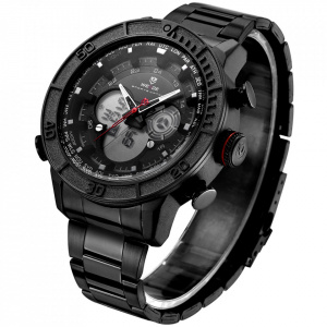 Ceas WEIDE, Quartz, Casual Sport, Negru, Curea Metalica, WH6308B-1C