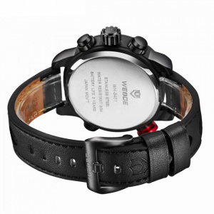 Ceas WEIDE, Quartz, Casual Sport, Negru, Curea Piele, WH3401B-5C