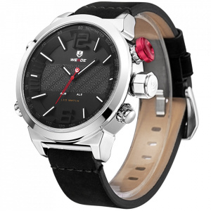 Ceas WEIDE, Quartz, Casual Sport, Negru, Curea Piele, WH6101-1C
