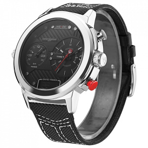 Ceas WEIDE, Quartz, Casual Sport, Negru, Curea Piele, WH6405-1C