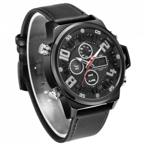 Ceas WEIDE, Quartz, Casual Sport, Negru, Curea Piele, WH7309B-1C