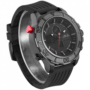 Ceas WEIDE, Quartz, Casual Sport, Negru, Curea Silicon, WH6108B-6C