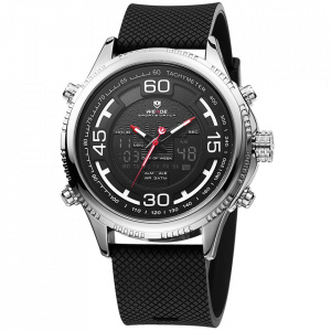Ceas WEIDE, Quartz, Casual Sport, Negru, Curea Silicon, WH6306-3C