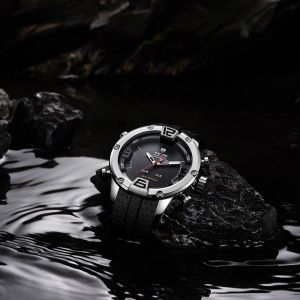 Ceas WEIDE, Quartz, Casual Sport, Negru, Curea Silicon, WH7301-1C