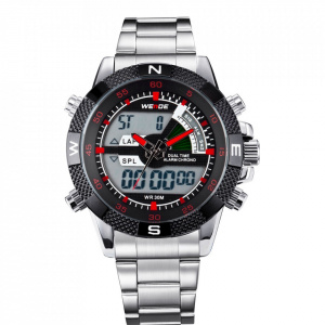 Ceas WEIDE, Quartz, Casual Sport, Rosu, Curea Metalica, WH1104-4C