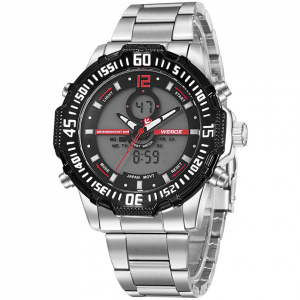 Ceas WEIDE, Quartz, Casual Sport, Rosu, Curea Metalica, WH6105-3C