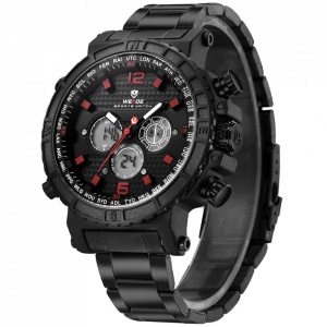 Ceas WEIDE, Quartz, Casual Sport, Rosu, Curea Metalica, WH6305B-2C