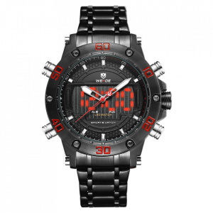 Ceas WEIDE, Quartz, Casual Sport, Rosu, Curea Metalica, WH6910B-2C
