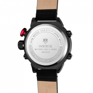 Ceas WEIDE, Quartz, Casual Sport, Rosu, Curea Piele, WH6101B-1C